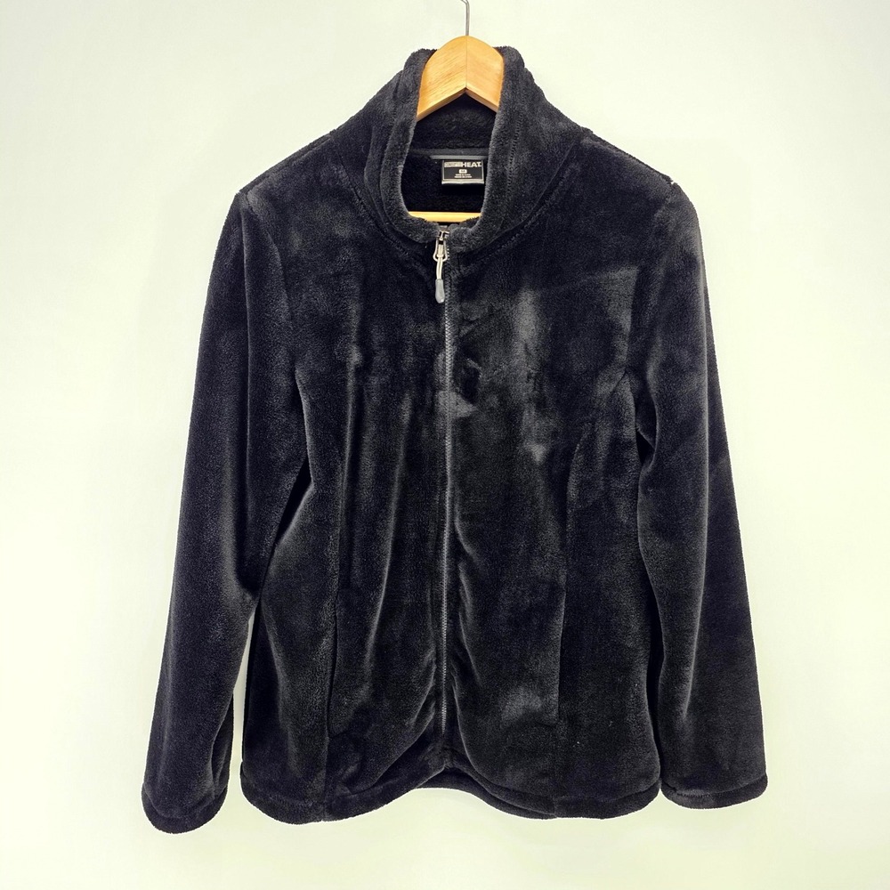 32 Degrees Heat Fleece Jacket Womens M Black Faux Fur Full Zip Soft Warm Winter